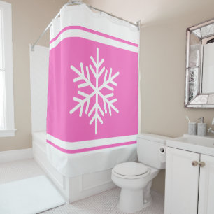 Sporty Alpine Snowflake Candy Pink Weiße Streifen Duschvorhang