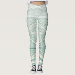 Sporty Aqua White Crazy Gemusterte Linien und Wirb Leggings