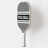 Sporty Black Light Grey White Racing Stripes Text Pickleball Schläger (Links)