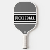 Sporty Black Light Grey White Racing Stripes Text Pickleball Schläger (Rückseite)