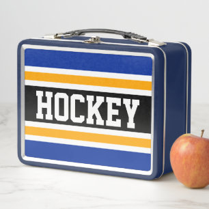 Sporty Black Navy Yellow HOCKEY Streifen Metall Brotdose