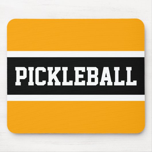 Sporty Block PICKLEBALL Text Gelbe schwarze Streif Mousepad (Vorne)