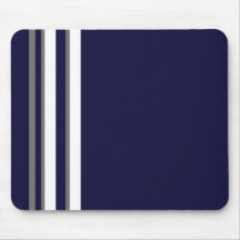 Sporty Blue Gray & White Strip Mouse Pad