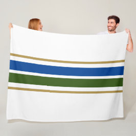 Sporty Blue Green Centre Racing Streifen auf Weiß Fleecedecke