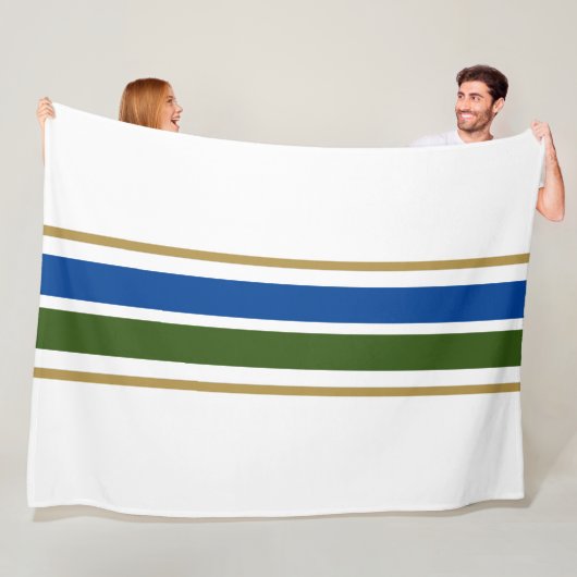 Sporty Blue Green Centre Racing Streifen auf Weiß Fleecedecke (Beispiel)