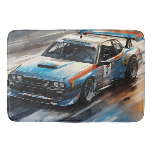 Sporty Blue Racing Auto Badematte (Vorderseite)