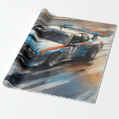 Sporty Blue Racing Auto Geschenkpapier (Ungerollt)