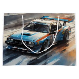 Sporty Blue Racing Auto Große Geschenktüte