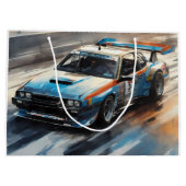 Sporty Blue Racing Auto Große Geschenktüte (Rückseite)