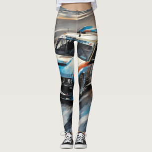 Sporty Blue Racing Auto Leggings