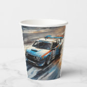 Sporty Blue Racing Auto Pappbecher (Rückseite)