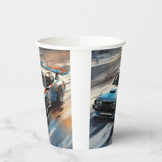 Sporty Blue Racing Auto Pappbecher (Links)