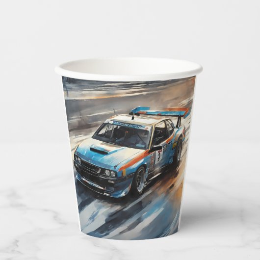 Sporty Blue Racing Auto Pappbecher (Vorderseite)