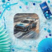 Sporty Blue Racing Auto Pappteller (Party)