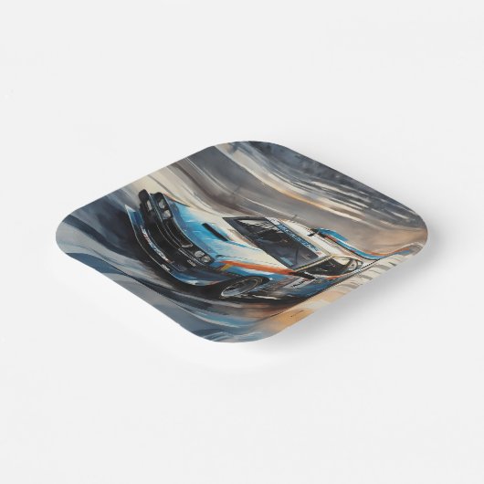 Sporty Blue Racing Auto Pappteller (Gewinkelt)