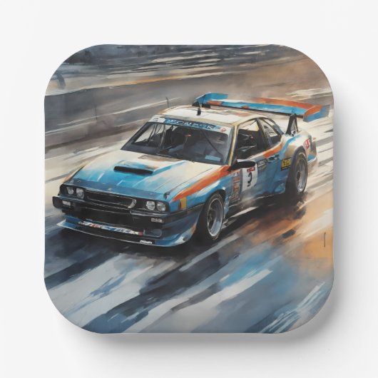 Sporty Blue Racing Auto Pappteller (Vorderseite)