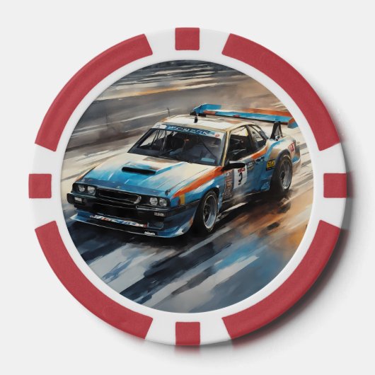 Sporty Blue Racing Auto Pokerchips (Vorderseite)