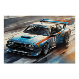 Sporty Blue Racing Auto Poster
