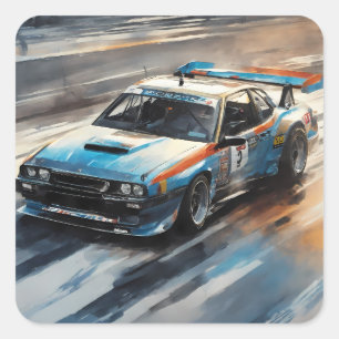 Sporty Blue Racing Auto Quadratischer Aufkleber