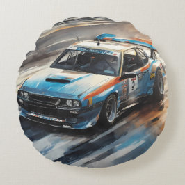 Sporty Blue Racing Auto Rundes Kissen
