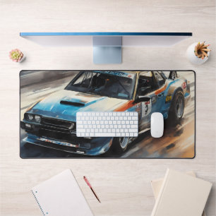 Sporty Blue Racing Auto Schreibtischunterlage