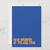 Sporty Blue und Orange Typografy Grad Einladung (Rückseite)