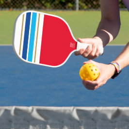 Sporty Blue White Top Racing Streifen auf hellrot Pickleball Schläger