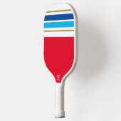 Sporty Blue White Top Racing Streifen auf hellrot Pickleball Schläger (Links)