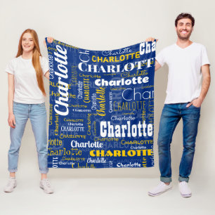 Sporty Blue Yellow Name Wiederholung Muster Stadio Fleecedecke