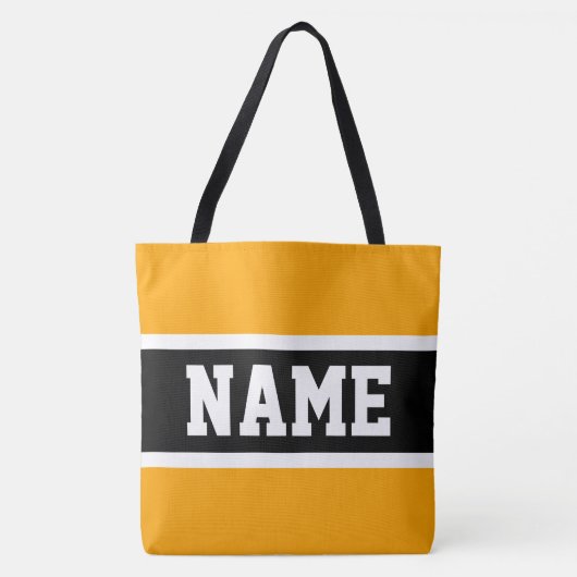 Sporty Bold Bright Yellow Schwarz-weiß Stripes Tex Tasche (Vorderseite)