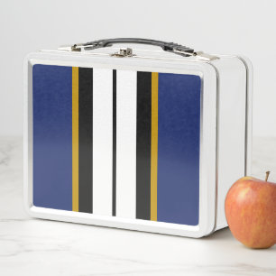 Sporty Bold Navy Schwarz-weiß Racing Stripes Metall Brotdose