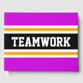 Sporty Bold Pink Black Yellow TEAMWORTStripes Gästebuch