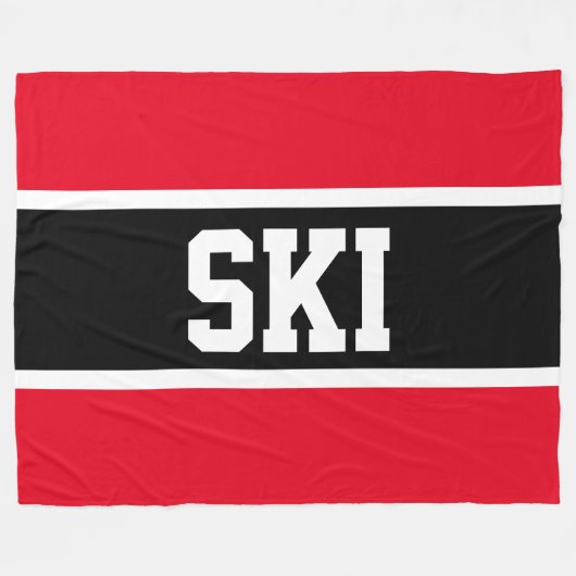 Sporty Bold Schwarz-weiß Bright Red SKI Streifen Fleecedecke (Vorderseite (Horizontal))
