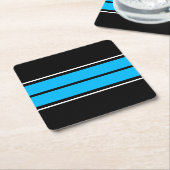 Sporty Bold Sky Blue Schwarz-weiß Racing Stripes Rechteckiger Pappuntersetzer (angewinkelt)