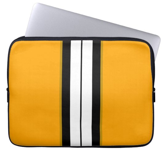Sporty Bold Yellow Split White Black Racing Strip Laptopschutzhülle (Vorderseite)