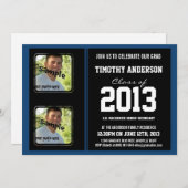 Sporty Boy Grad Black und Monaco Blue Zwei Foto Einladung (Vorne/Hinten)