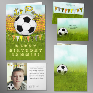 Sporty Boys Soccer Birthday Card With Photo Space  Karte