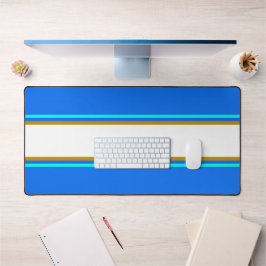 Sporty Bright Blue Aqua Brown White Racing Streife Schreibtischunterlage
