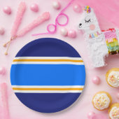 Sporty Bright Blue Gelb White Navy Party Streifen Pappteller (Party)