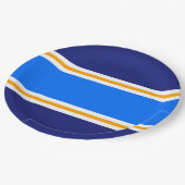 Sporty Bright Blue Gelb White Navy Party Streifen Pappteller (Schrägansicht)