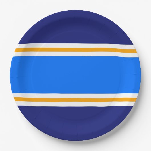 Sporty Bright Blue Gelb White Navy Party Streifen Pappteller (Vorderseite)