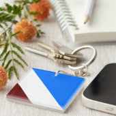 Sporty Bright Blue White Deep Red Slant Streifen Schlüsselanhänger (Vorderseite rechts)