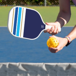 Sporty Bright Blue White Racing Streifen auf der M Pickleball Schläger