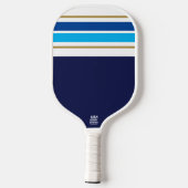 Sporty Bright Blue White Racing Streifen auf der M Pickleball Schläger (Rückseite)