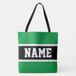 Sporty Bright Green Black Stripes Athletic Text Tasche