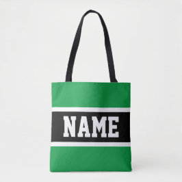 Sporty Bright Green Black Stripes Athletic Text Tasche