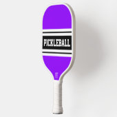 Sporty Bright Lila Schwarz-weiße Racing Streifen Pickleball Schläger (Links)