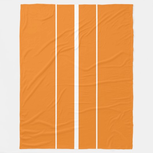 Sporty Bright Orange Sleek White Racing Streifen Fleecedecke (Vorderseite)