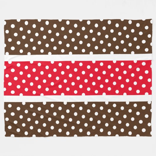 Sporty Bright Red Brown White Polka Dots Streifen Fleecedecke (Vorderseite (Horizontal))