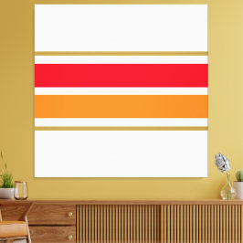 Sporty Bright Red Orange Racing Streifen auf Weiß Leinwanddruck